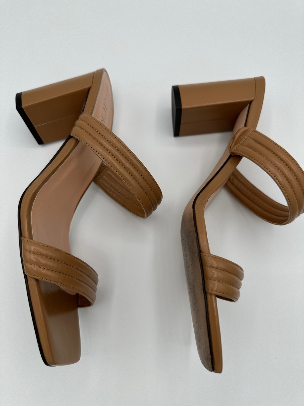 J. Crew Brown Leather Double-Strap Square-Toe Slide Heels Sandals